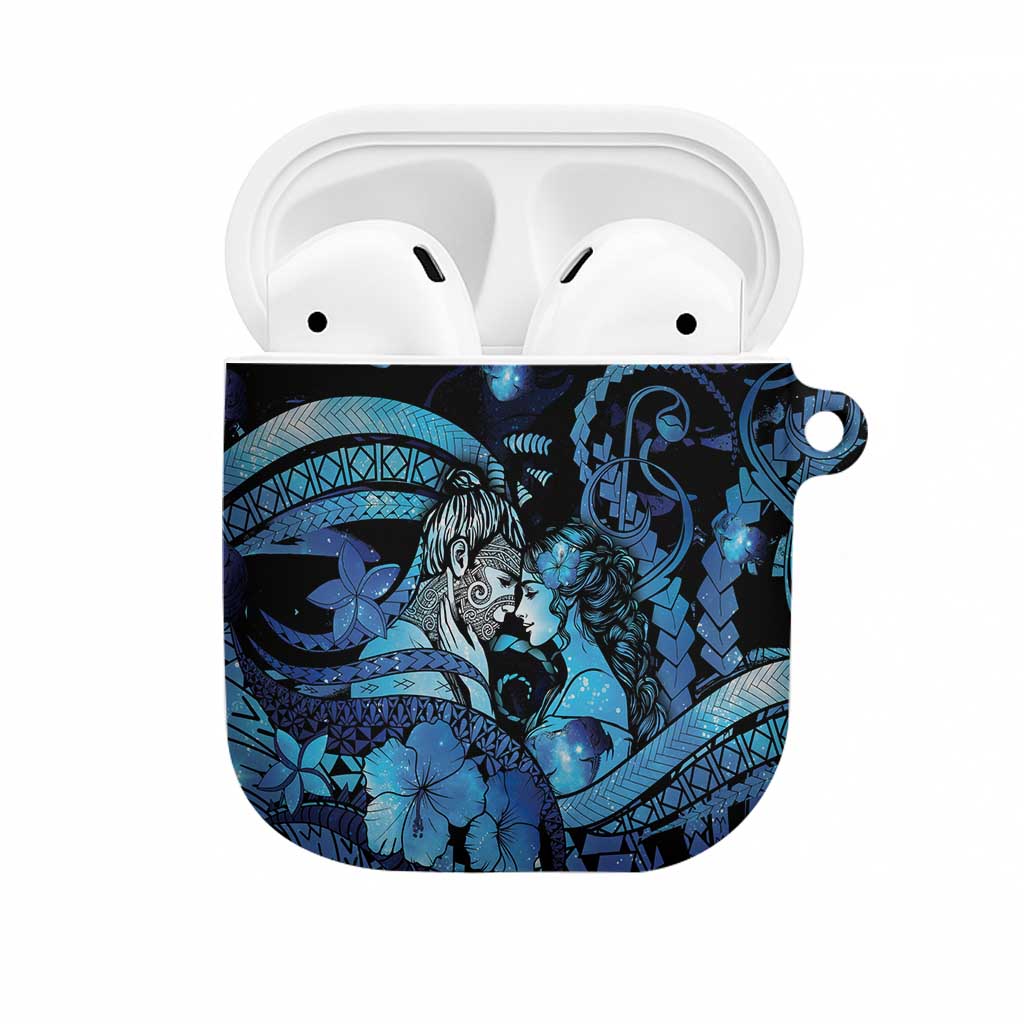 Maori Romantic Valentine AirPods Case The Hongi Kiss Blue Galaxy DT05 Blue - Polynesian Pride