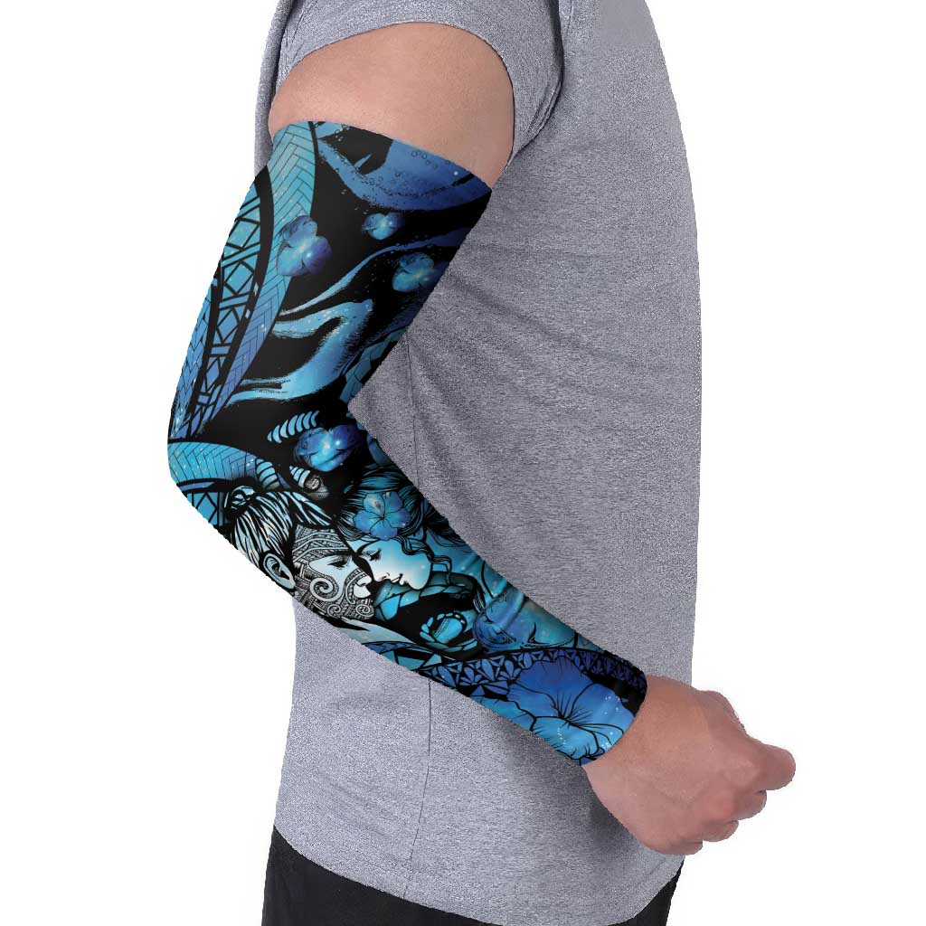 Personalised Maori Romantic Valentine Arm Sleeves The Hongi Kiss Blue Galaxy