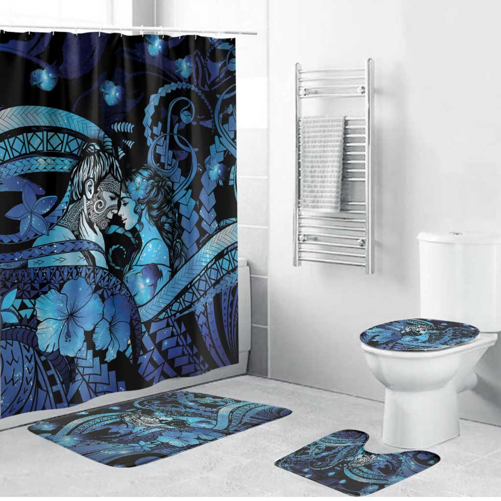 Maori Romantic Valentine Bathroom Set The Hongi Kiss Blue Galaxy