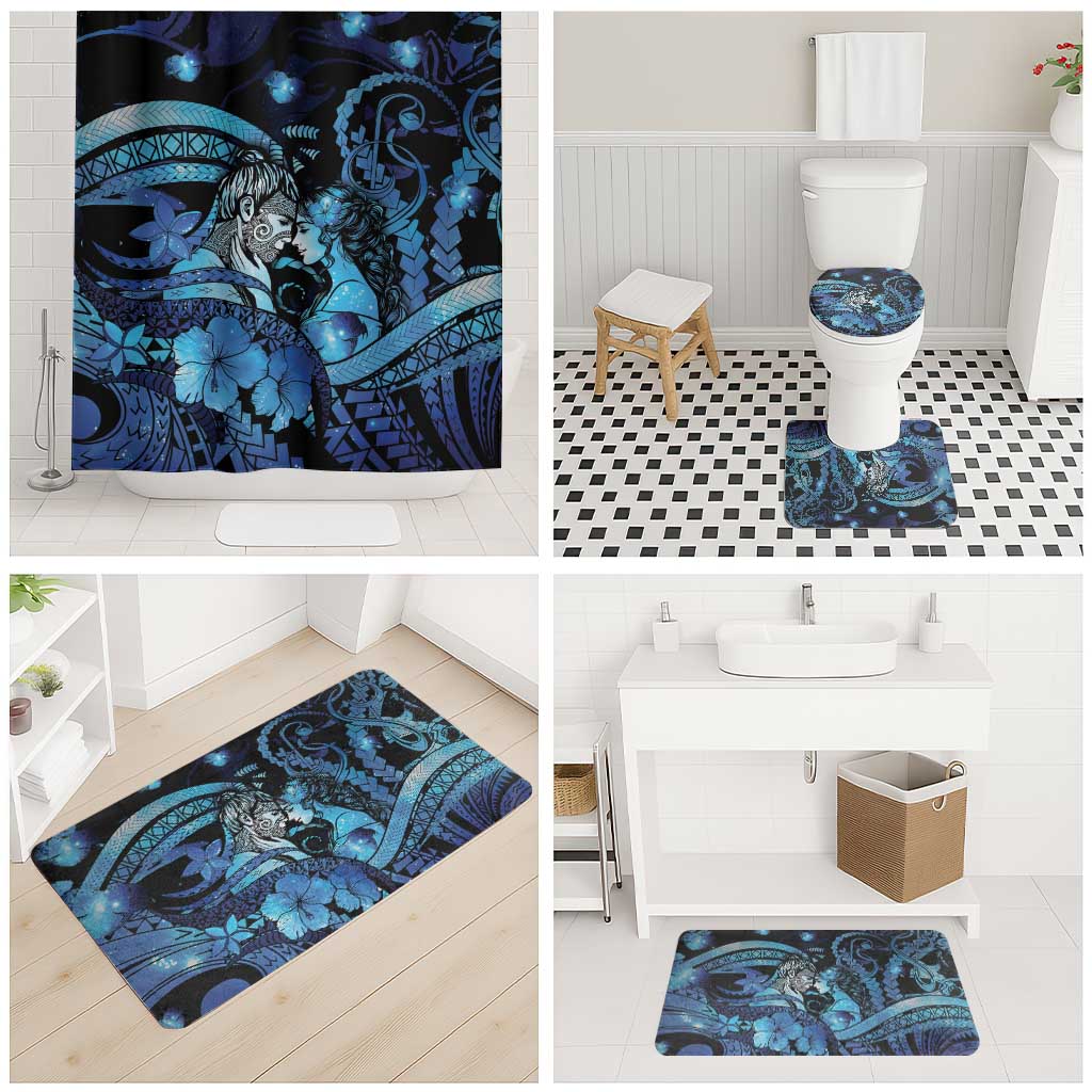 Maori Romantic Valentine Bathroom Set The Hongi Kiss Blue Galaxy