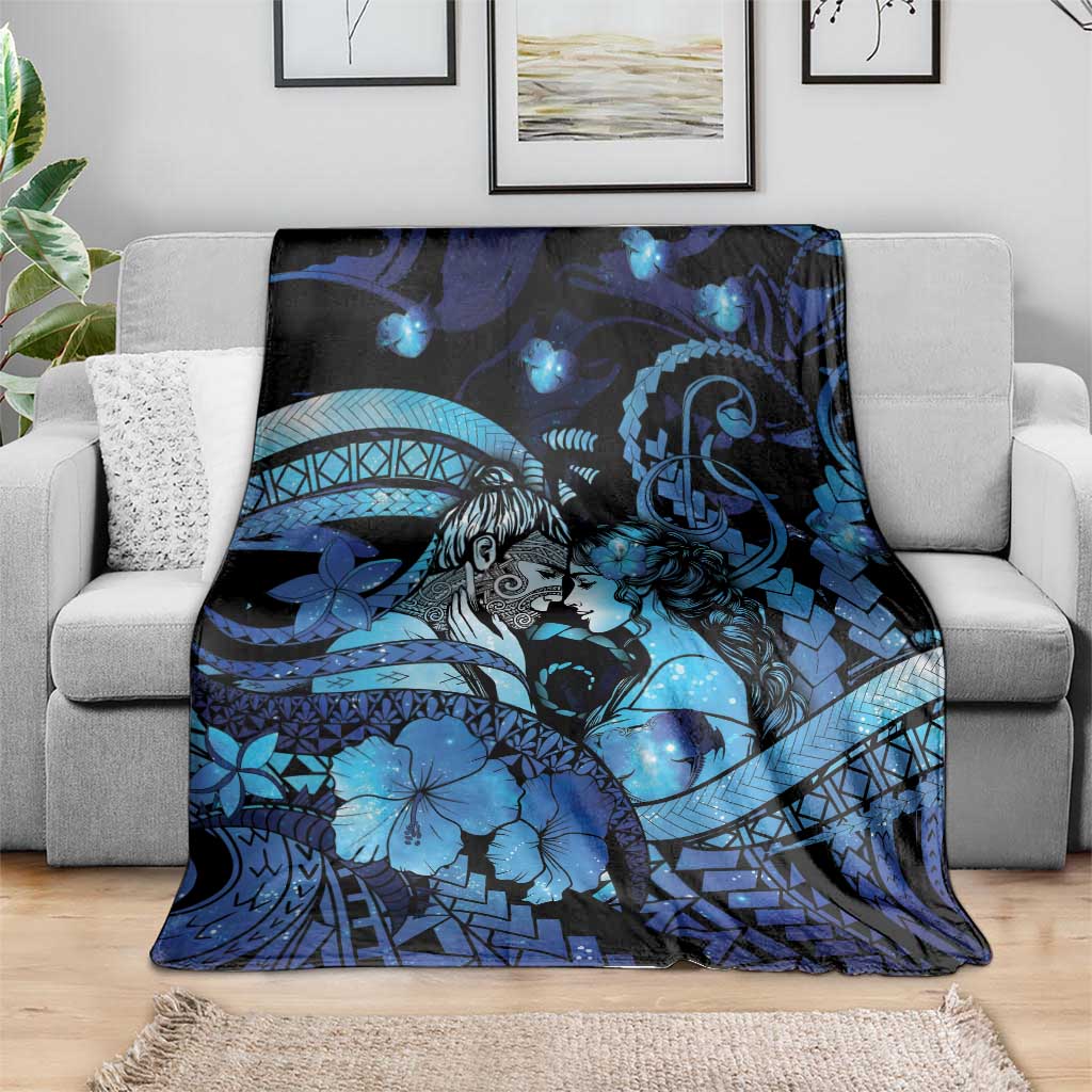 Maori Romantic Valentine Blanket The Hongi Kiss Blue Galaxy