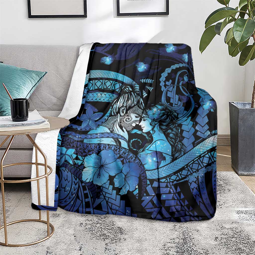 Maori Romantic Valentine Blanket The Hongi Kiss Blue Galaxy