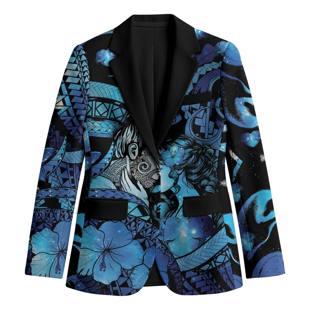 Personalised Maori Romantic Valentine Blazer The Hongi Kiss Blue Galaxy
