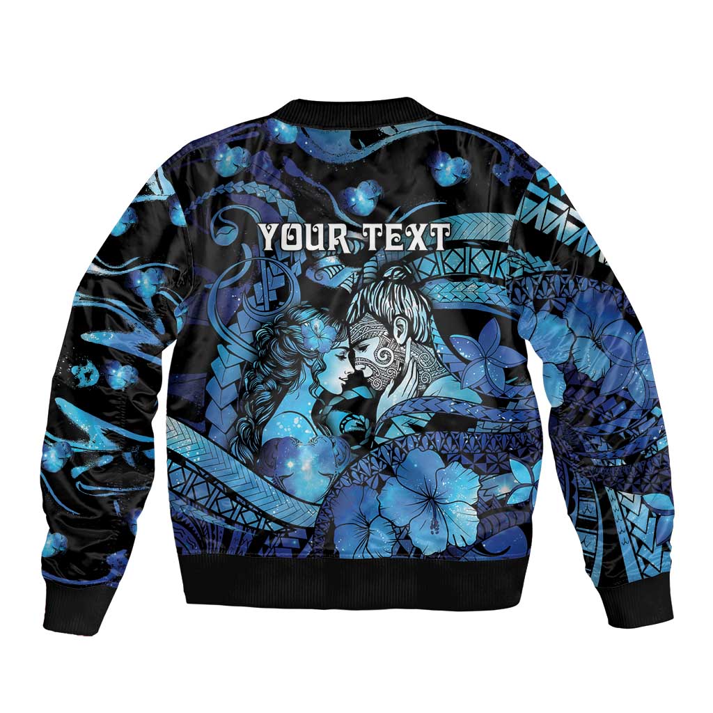 Personalised Maori Romantic Valentine Bomber Jacket The Hongi Kiss Blue Galaxy DT05 - Polynesian Pride