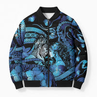 Personalised Maori Romantic Valentine Bomber Puffer Jacket The Hongi Kiss Blue Galaxy