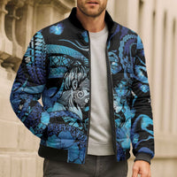Personalised Maori Romantic Valentine Bomber Puffer Jacket The Hongi Kiss Blue Galaxy