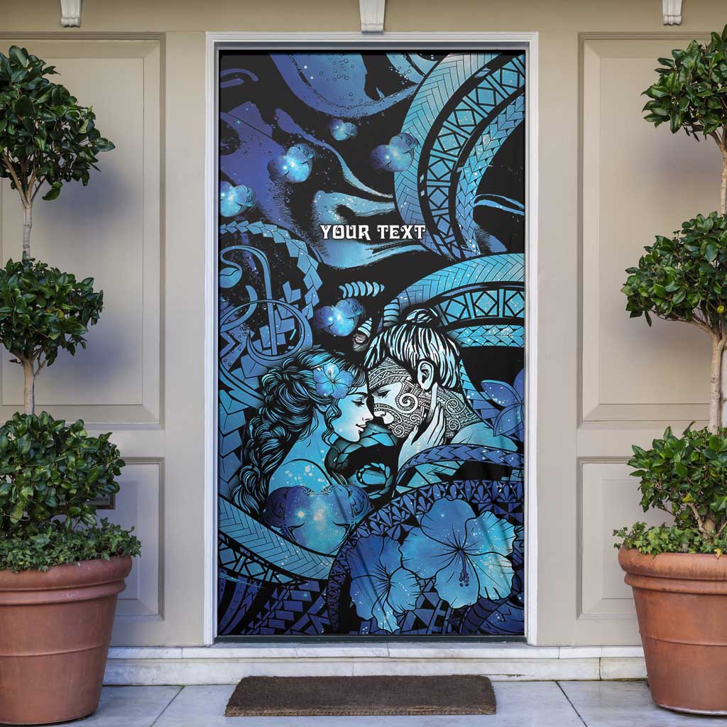 Personalised Maori Romantic Valentine Door Cover The Hongi Kiss Blue Galaxy
