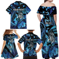 Personalised Maori Romantic Valentine Family Matching Off Shoulder Maxi Dress and Hawaiian Shirt The Hongi Kiss Blue Galaxy