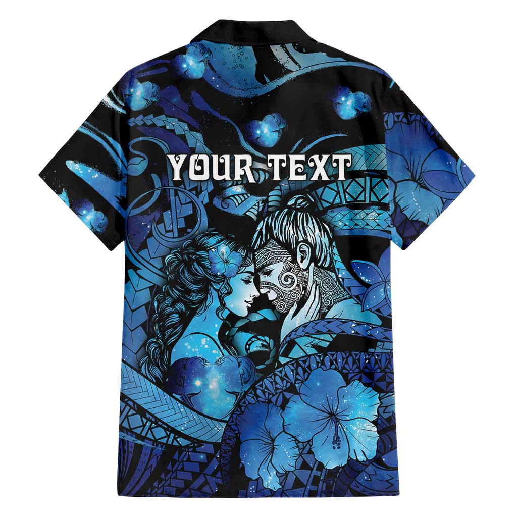 Personalised Maori Romantic Valentine Family Matching Off Shoulder Maxi Dress and Hawaiian Shirt The Hongi Kiss Blue Galaxy