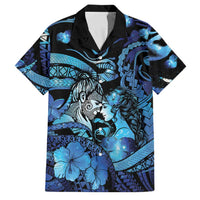 Personalised Maori Romantic Valentine Family Matching Summer Maxi Dress and Hawaiian Shirt The Hongi Kiss Blue Galaxy