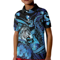 Personalised Maori Romantic Valentine Kid Polo Shirt The Hongi Kiss Blue Galaxy