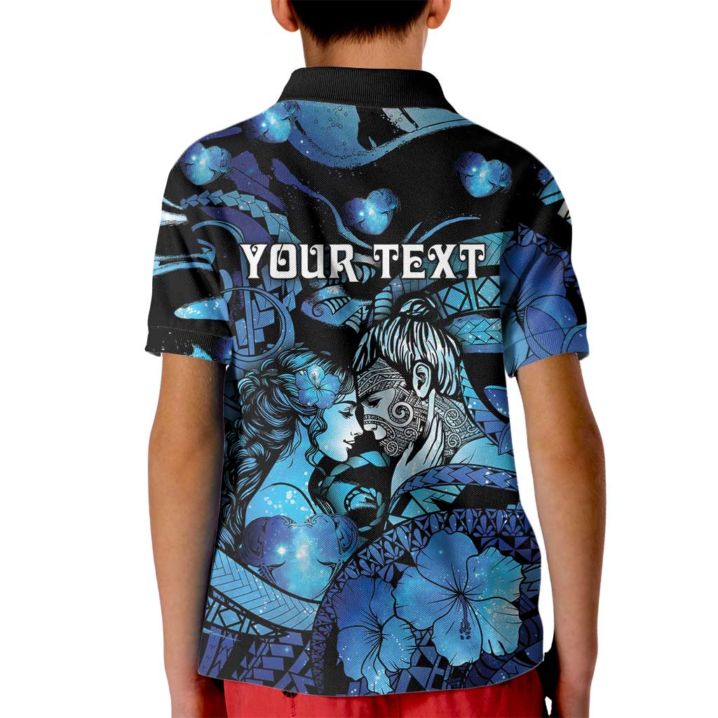 Personalised Maori Romantic Valentine Kid Polo Shirt The Hongi Kiss Blue Galaxy