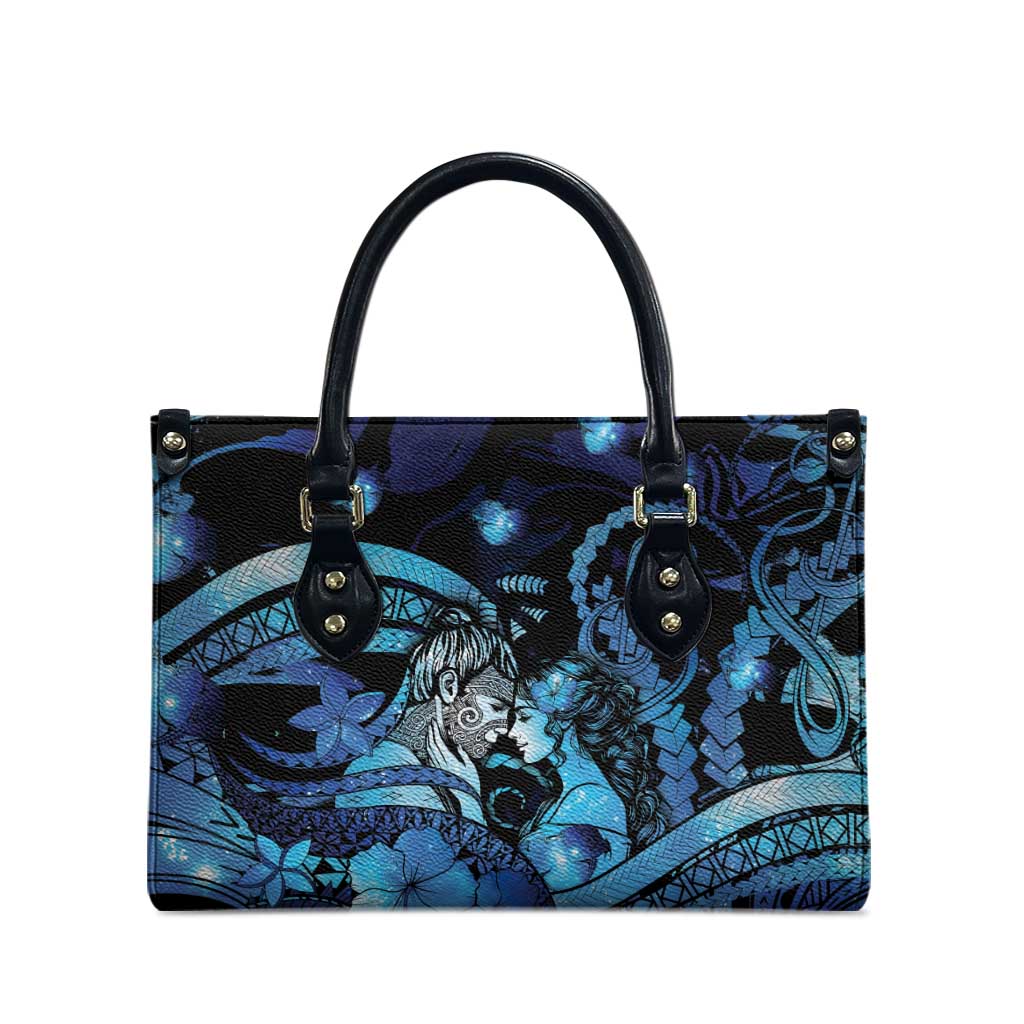 Maori Romantic Valentine Leather Bag The Hongi Kiss Blue Galaxy