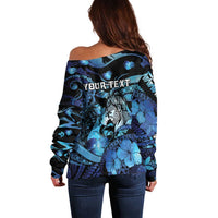 Personalised Maori Romantic Valentine Off Shoulder Sweater The Hongi Kiss Blue Galaxy