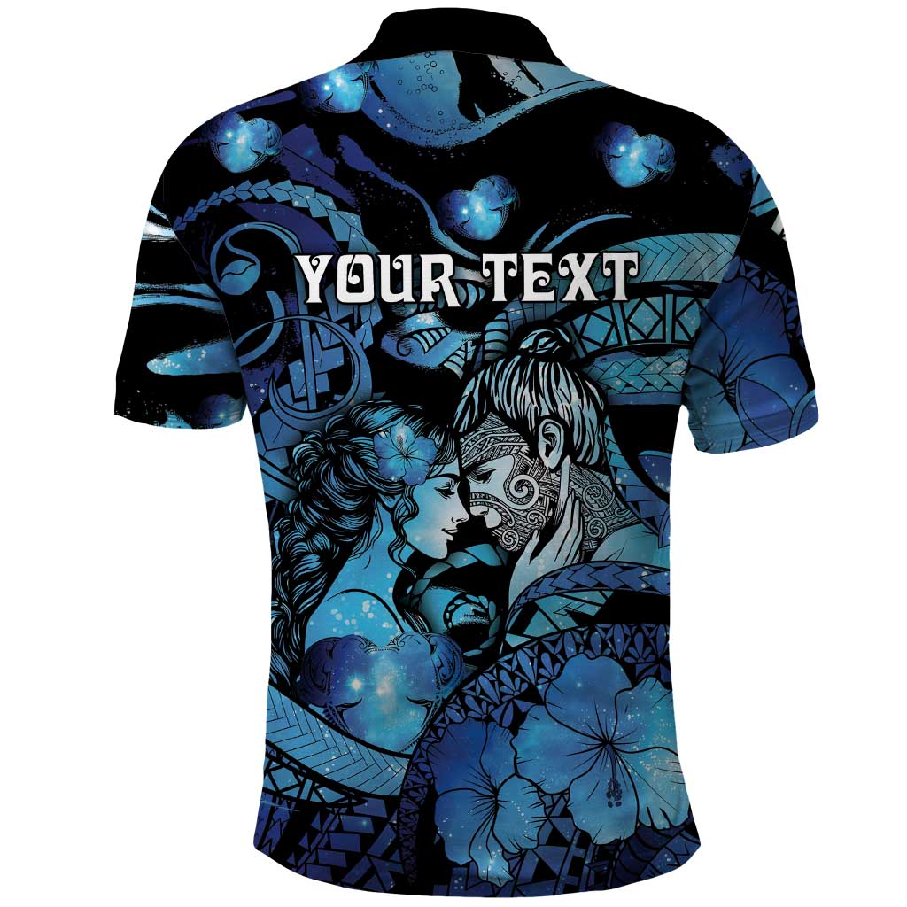 Personalised Maori Romantic Valentine Polo Shirt The Hongi Kiss Blue Galaxy