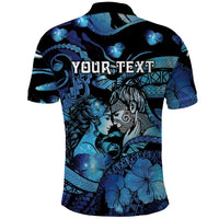 Personalised Maori Romantic Valentine Polo Shirt The Hongi Kiss Blue Galaxy
