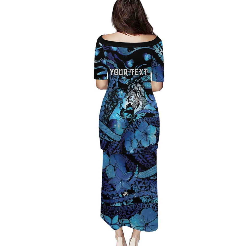 Personalised Maori Romantic Valentine Puletasi The Hongi Kiss Blue Galaxy
