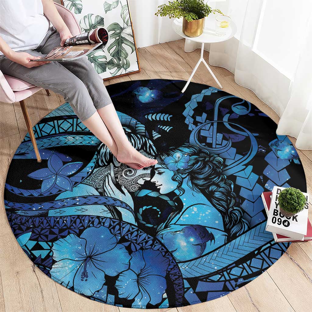 Maori Romantic Valentine Round Carpet The Hongi Kiss Blue Galaxy