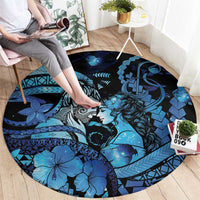 Maori Romantic Valentine Round Carpet The Hongi Kiss Blue Galaxy