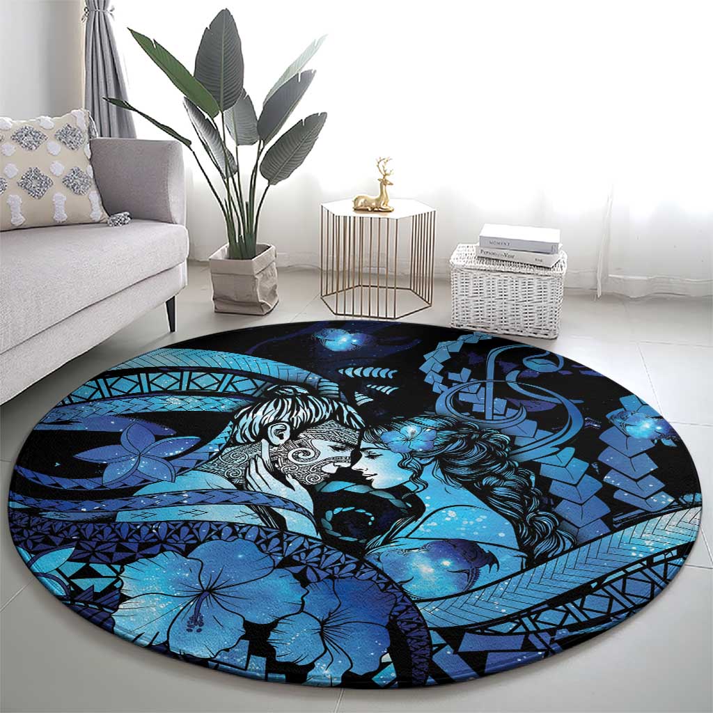 Maori Romantic Valentine Round Carpet The Hongi Kiss Blue Galaxy