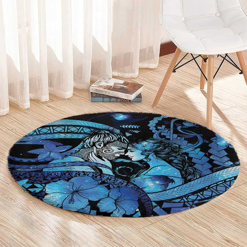 Maori Romantic Valentine Round Carpet The Hongi Kiss Blue Galaxy