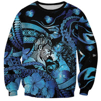 Personalised Maori Romantic Valentine Sweatshirt The Hongi Kiss Blue Galaxy