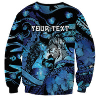 Personalised Maori Romantic Valentine Sweatshirt The Hongi Kiss Blue Galaxy