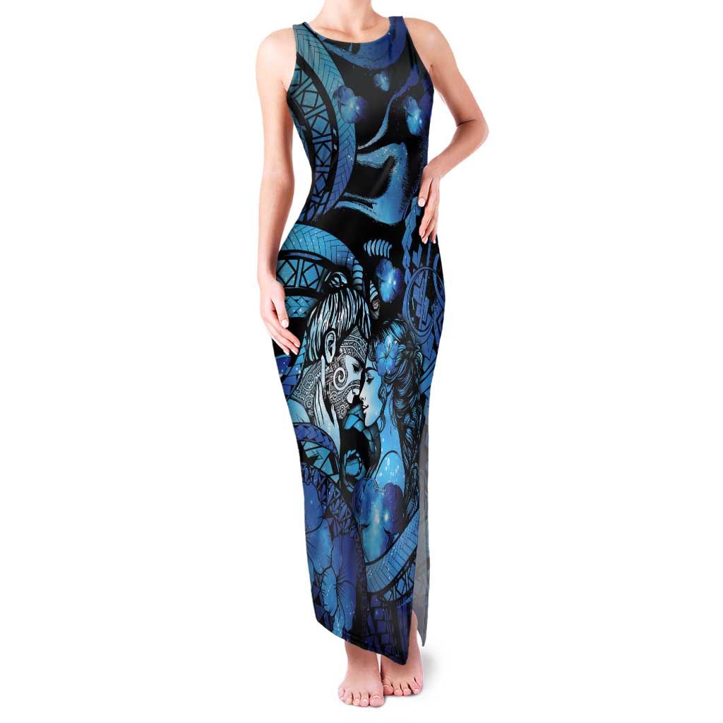 Personalised Maori Romantic Valentine Tank Maxi Dress The Hongi Kiss Blue Galaxy