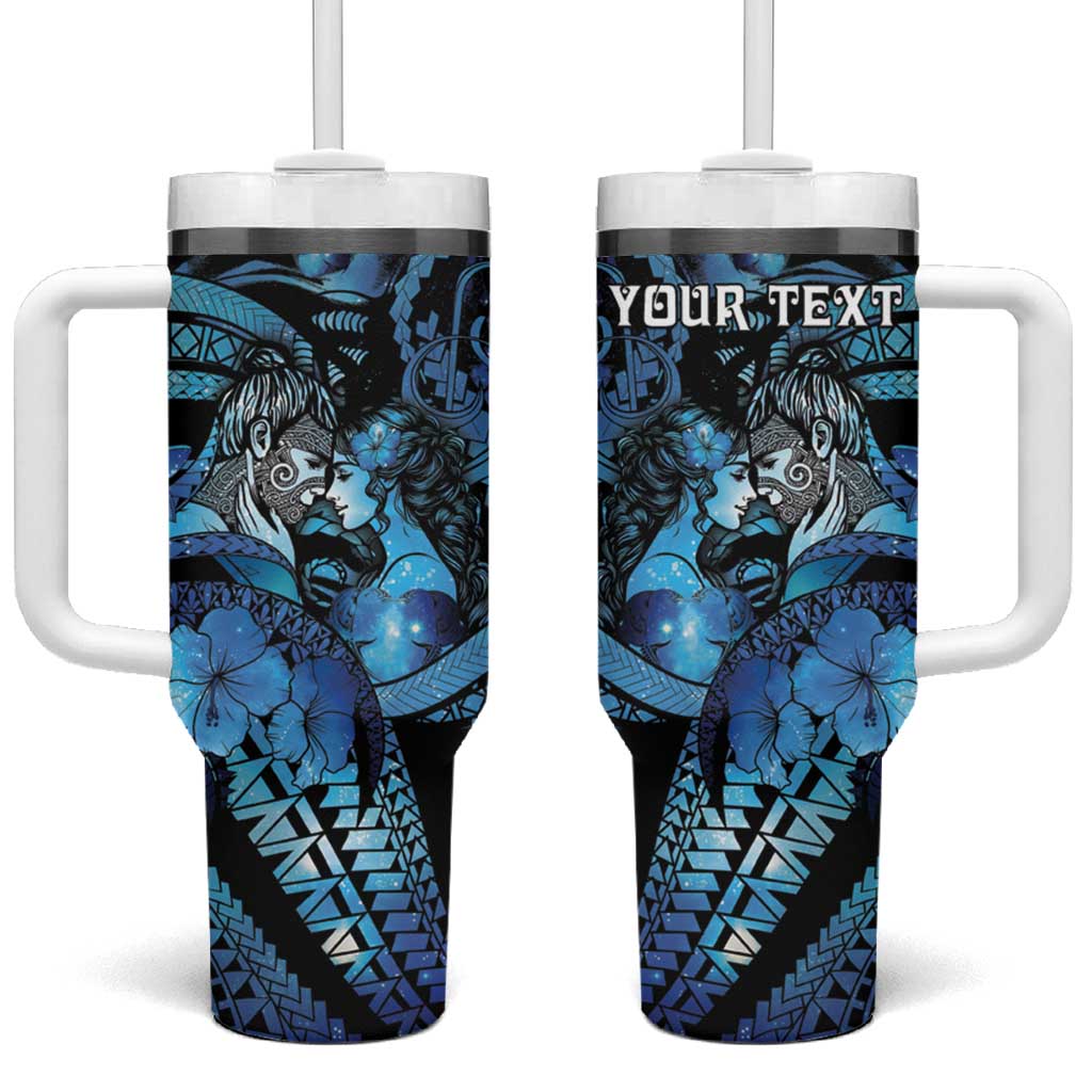 Personalised Maori Romantic Valentine Tumbler With Handle The Hongi Kiss Blue Galaxy DT05 One Size: 40 oz Blue - Polynesian Pride