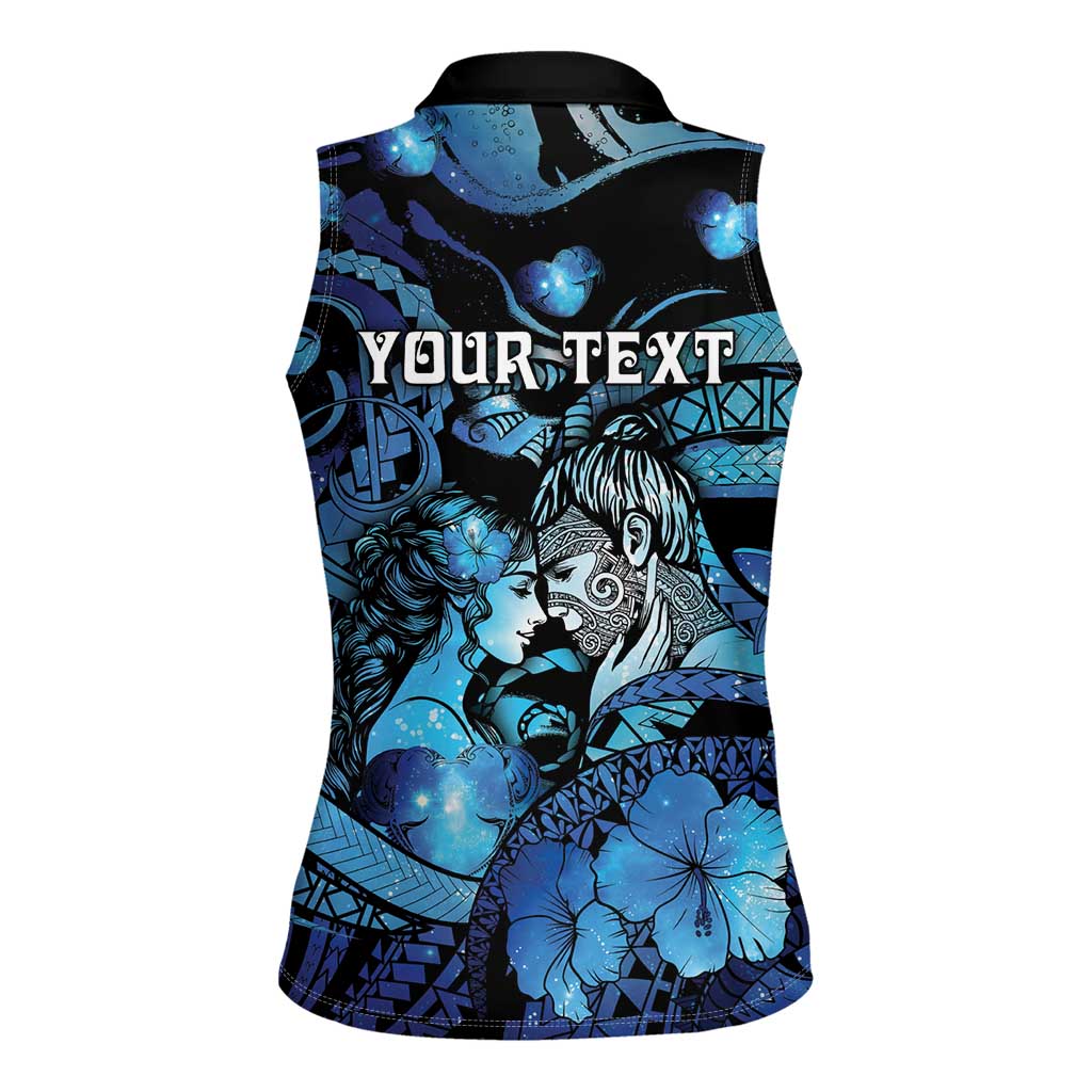 Personalised Maori Romantic Valentine Women Sleeveless Polo Shirt The Hongi Kiss Blue Galaxy