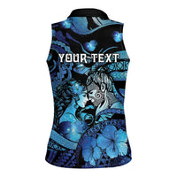 Personalised Maori Romantic Valentine Women Sleeveless Polo Shirt The Hongi Kiss Blue Galaxy