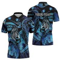 Personalised Maori Romantic Valentine Zipper Polo Shirt The Hongi Kiss Blue Galaxy