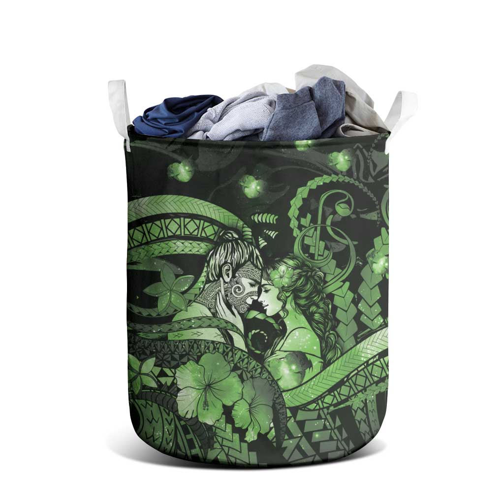 Maori Romantic Valentine Laundry Basket The Hongi Kiss Green Galaxy
