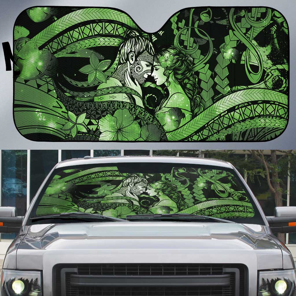 Maori Romantic Valentine Auto Sun Shade The Hongi Kiss Green Galaxy