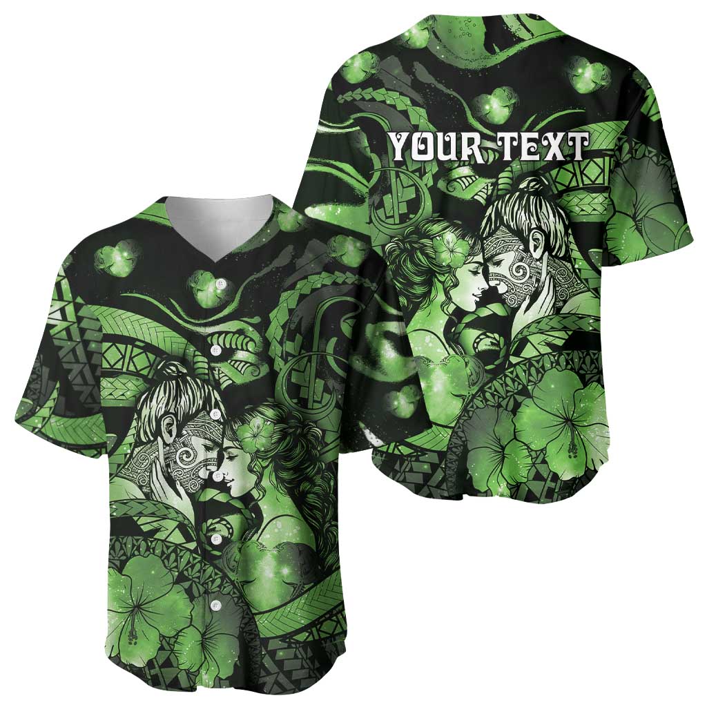 Personalised Maori Romantic Valentine Baseball Jersey The Hongi Kiss Green Galaxy DT05 - Polynesian Pride