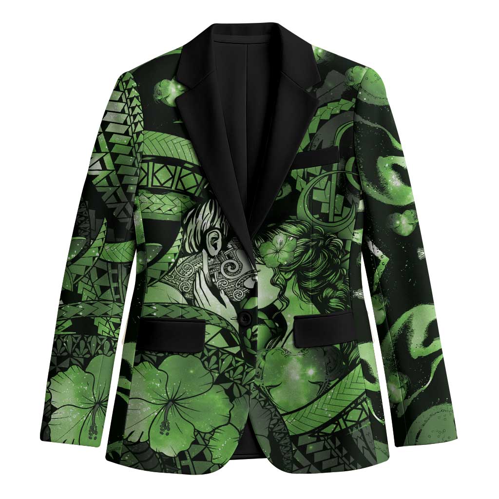 Personalised Maori Romantic Valentine Blazer The Hongi Kiss Green Galaxy