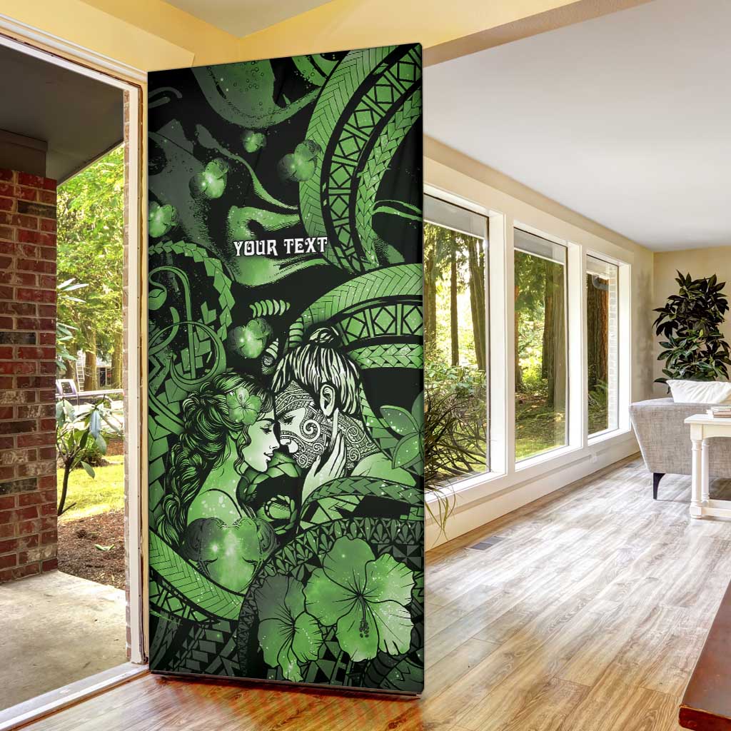 Personalised Maori Romantic Valentine Door Cover The Hongi Kiss Green Galaxy