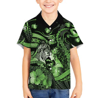 Personalised Maori Romantic Valentine Family Matching Long Sleeve Bodycon Dress and Hawaiian Shirt The Hongi Kiss Green Galaxy DT05 Son's Shirt Green - Polynesian Pride