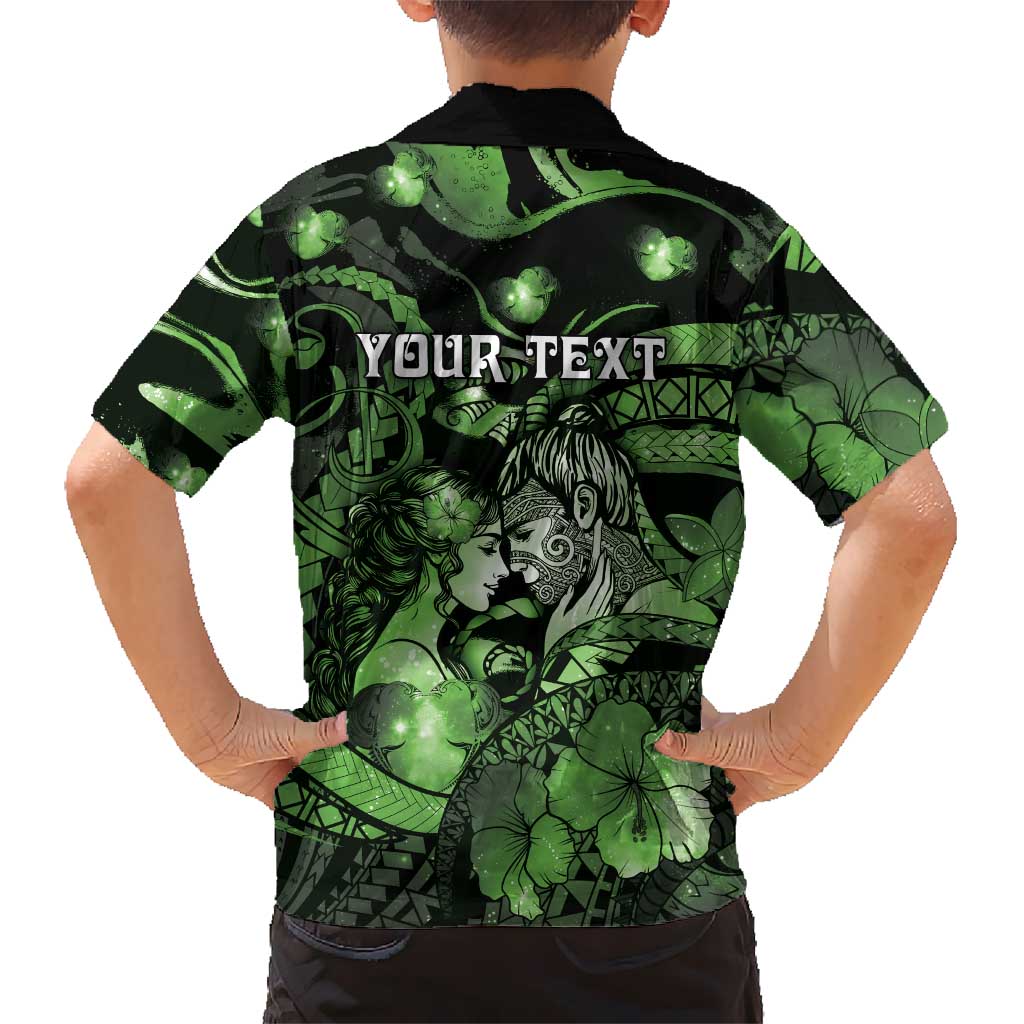 Personalised Maori Romantic Valentine Family Matching Mermaid Dress and Hawaiian Shirt The Hongi Kiss Green Galaxy DT05 - Polynesian Pride