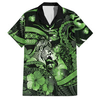 Personalised Maori Romantic Valentine Family Matching Off The Shoulder Long Sleeve Dress and Hawaiian Shirt The Hongi Kiss Green Galaxy DT05 Dad's Shirt - Short Sleeve Green - Polynesian Pride