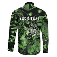 Personalised Maori Romantic Valentine Family Matching Short Sleeve Bodycon Dress and Hawaiian Shirt The Hongi Kiss Green Galaxy DT05 - Polynesian Pride