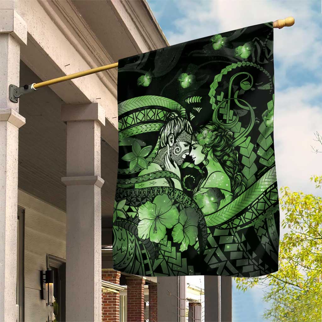 Maori Romantic Valentine Garden Flag The Hongi Kiss Green Galaxy