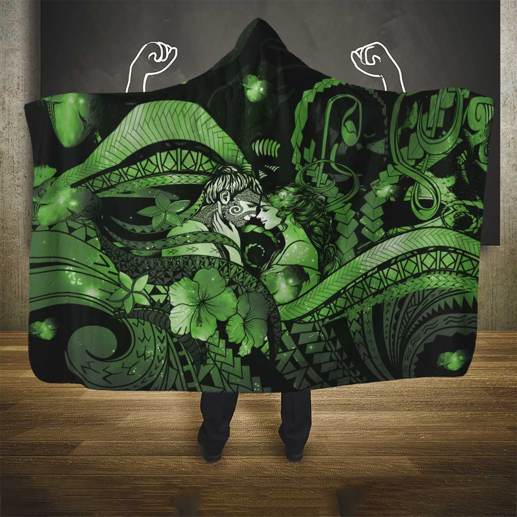 Maori Romantic Valentine Hooded Blanket The Hongi Kiss Green Galaxy DT05 - Polynesian Pride