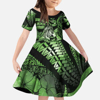 Personalised Maori Romantic Valentine Kid Short Sleeve Dress The Hongi Kiss Green Galaxy