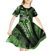 Personalised Maori Romantic Valentine Kid Short Sleeve Dress The Hongi Kiss Green Galaxy
