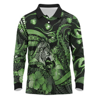 Personalised Maori Romantic Valentine Long Sleeve Polo Shirt The Hongi Kiss Green Galaxy