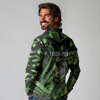 Personalised Maori Romantic Valentine Long Sleeve Polo Shirt The Hongi Kiss Green Galaxy