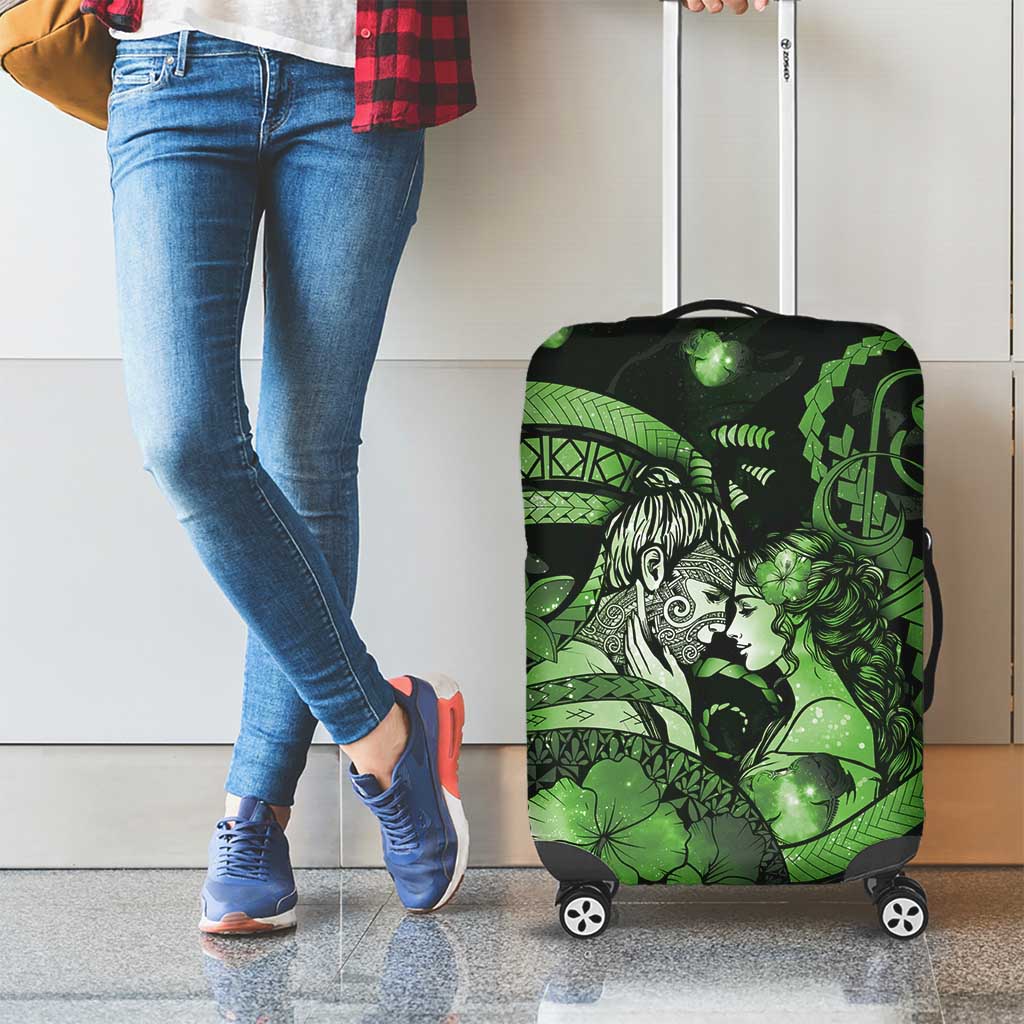 Maori Romantic Valentine Luggage Cover The Hongi Kiss Green Galaxy