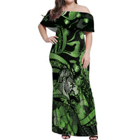 Personalised Maori Romantic Valentine Off Shoulder Maxi Dress The Hongi Kiss Green Galaxy