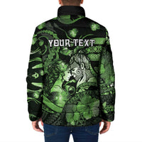 Personalised Maori Romantic Valentine Padded Jacket The Hongi Kiss Green Galaxy